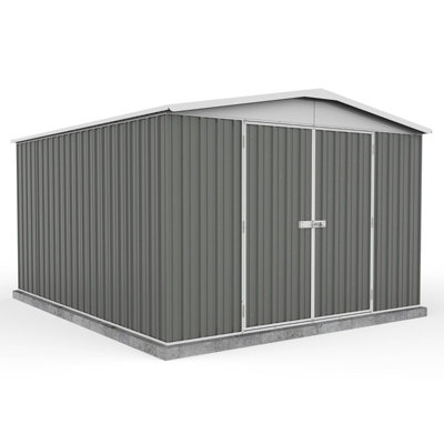 Absco 10ft x 12ft Metal Garden Storage Shed Apex Grey Outdoor Building Single Door