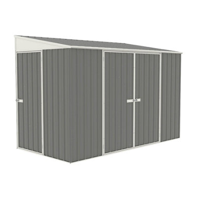 Absco 10ft x 5ft Grey Metal Bike Store Double Door Pent Garden Storage Shed