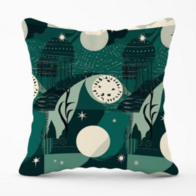 Abstact Green Cream Moon and Stars Outdoor Cushion 45cm x 45cm