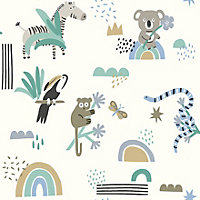 Abstract Animals Blue/Teal Children's Wallpaper