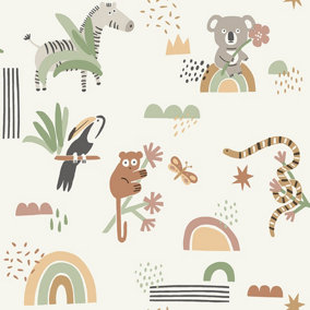 Abstract Animals Sage/Beige Children's Wallpaper