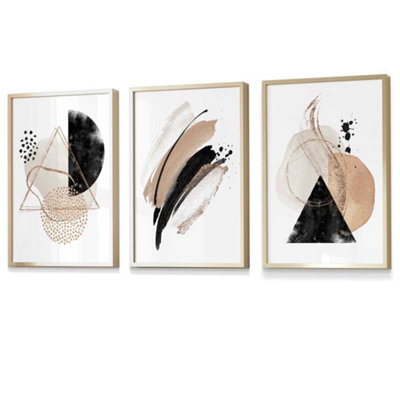 Abstract Beige Black and Gold Set of 3 Wall Art Prints / 42x59cm (A2 ...