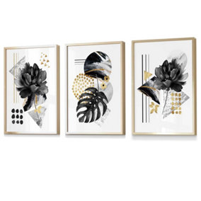 Abstract Black and Gold Botanical Wall Art Prints / 42x59cm (A2) / Gold Frame
