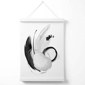 Abstract Black and White Watercolour Shapes Poster with Hanger / 33cm / White
