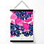 Abstract Blue and Pink Blossom Flower Market Gallery Medium Poster with Black Hanger