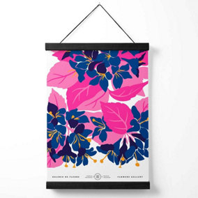 Abstract Blue and Pink Blossom Flower Market Gallery Medium Poster with Black Hanger