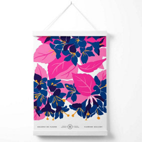 Abstract Blue and Pink Blossom Flower Market Gallery Poster with Hanger / 33cm / White