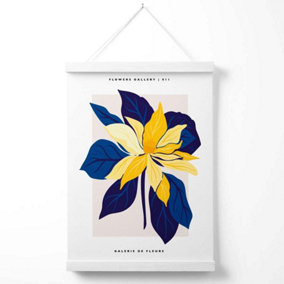 Abstract Blue and Yellow Lilly Flower Market Gallery Poster with Hanger / 33cm / White