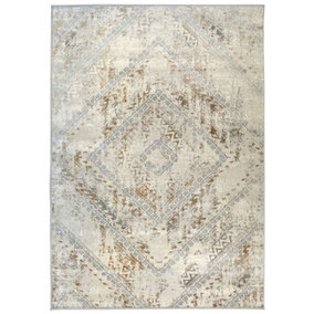 Abstract Collection Vintage Design Rug in Cream and Ochre  D176F