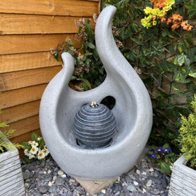 Abstract Flame Contemporary Solar Water Feature - Solar Powered  - Resin - L26 x W48 x H70 cm