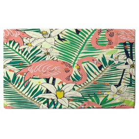 Abstract Flamingos with palm leaves (Bath Towel) / Default Title
