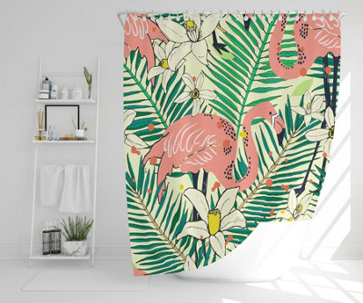 Abstract Flamingos with palm leaves (Shower Curtain) / Default Title