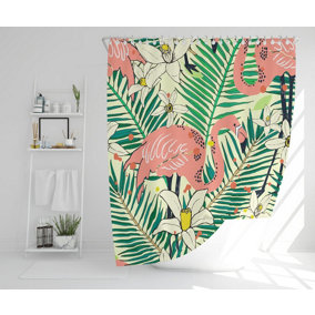Abstract Flamingos with palm leaves (Shower Curtain) / Default Title