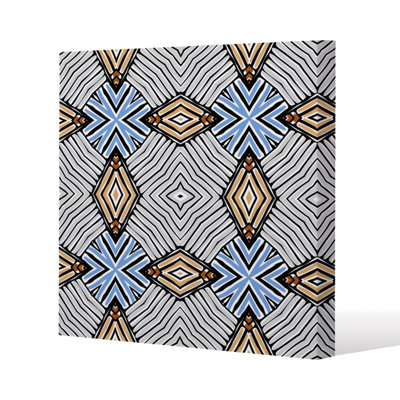 Abstract geometric roughly hatched shapes colored with hand drawn brush stokes (Canvas Print) / 101 x 101 x 4cm