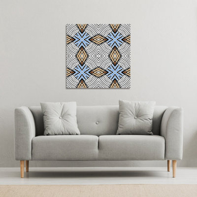 Abstract geometric roughly hatched shapes colored with hand drawn brush stokes (Canvas Print) / 101 x 101 x 4cm