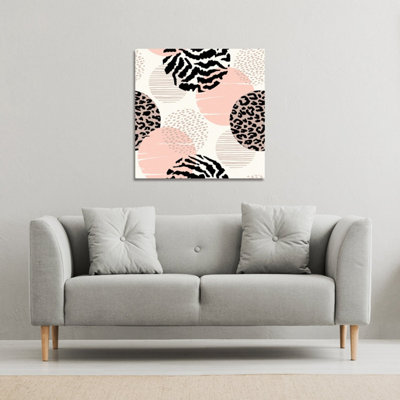 Abstract geometrics with animal print and circles (Canvas Print) / 114 x 114 x 4cm