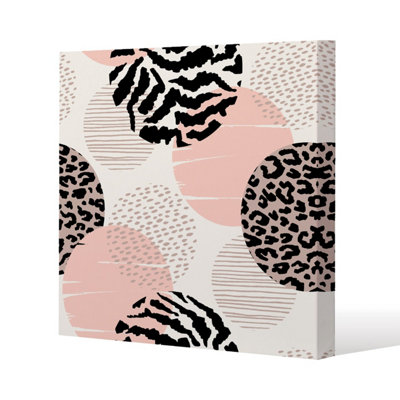 Abstract geometrics with animal print and circles (Canvas Print) / 77 x 77 x 4cm