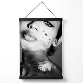 Abstract Girl and Forest Fashion Black and White Photo Medium Poster with Black Hanger