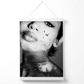 Abstract Girl and Forest Fashion Black and White Photo Poster with Hanger / 33cm / White