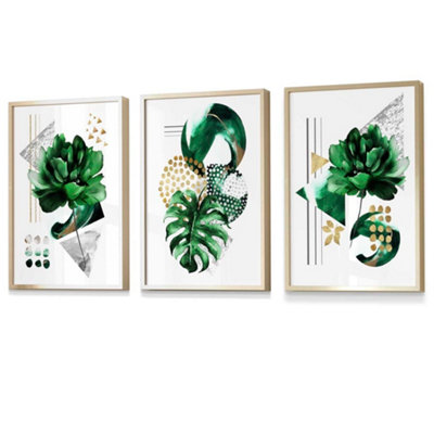 Abstract Green and Gold Floral Wall Art Prints / 42x59cm (A2) / Gold Frame