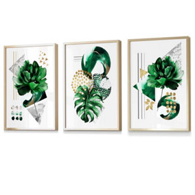 Abstract Green and Gold Floral Wall Art Prints / 42x59cm (A2) / Gold Frame