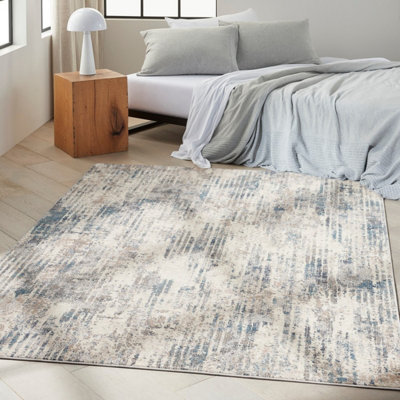 Abstract Ivory Grey Blue Modern Rug For Living Room Bedroom & Dining Room-122cm X 183cm