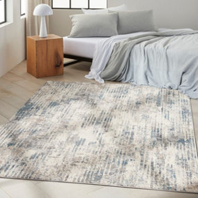Abstract Ivory Grey Blue Modern Rug For Living Room Bedroom & Dining Room-160cm X 221cm