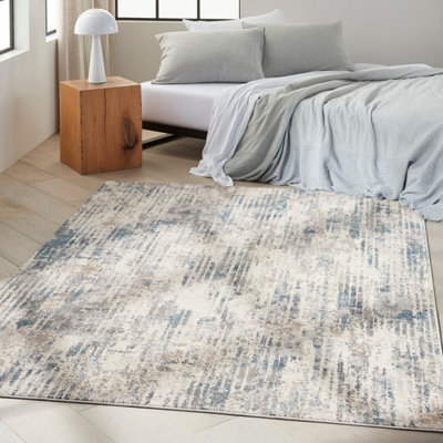 Abstract Ivory Grey Blue Modern Rug For Living Room Bedroom & Dining Room-66 X 229cm (Runner)