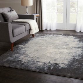 Abstract Ivory Grey Luxurious Modern Easy To Clean Living Room Bedroom & Dining Room Rug-66 X 229cm (Runner)