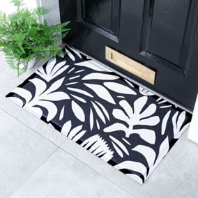 Abstract Leaf Black And White Indoor & Outdoor Doormat - 70x40cm