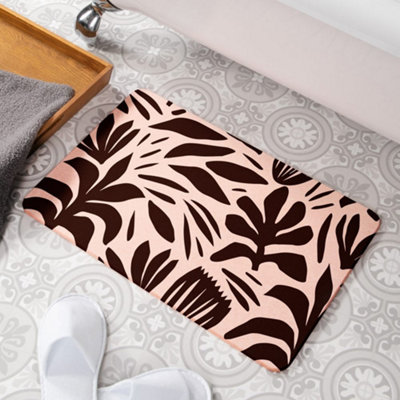 Abstract Leaf Pink Stone Non Slip Bath Mat