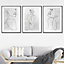 Abstract Line Art Female Grey, White, Black Wall Art Set of 3 Prints / 42x59cm (A2) / Silver Frame
