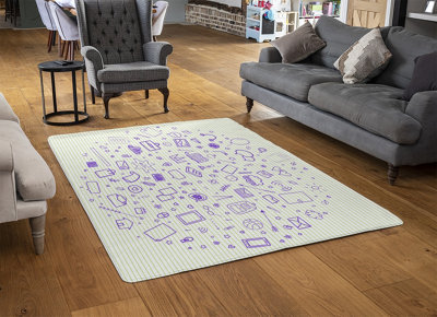 Abstract Line Pattern With School Supplies Special Soft Home Rug