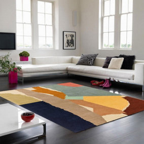 Abstract Multi Wool Handmade Luxurious Modern Easy to Clean Abstract Rug For Dining Room Bldroom And Living Room-200cm X 290cm