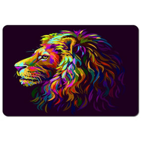 Abstract, multicolored profile portrait of a lion's head on a purple background in popart style (Placemat) / Default Title