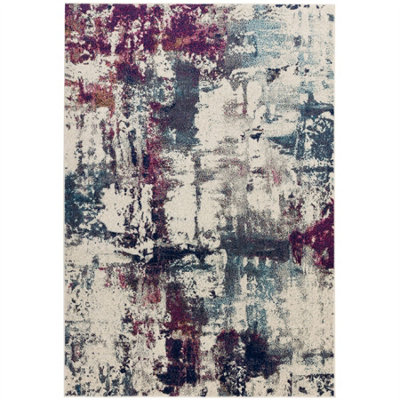 Abstract Navy Modern Easy To Clean Abstract Rug Dining Room-120cm X 170cm