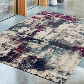 Abstract Navy Modern Easy To Clean Abstract Rug Dining Room-120cm X 170cm