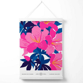 Abstract Pink and Blue Orchid Flower Market Gallery Poster with Hanger / 33cm / White