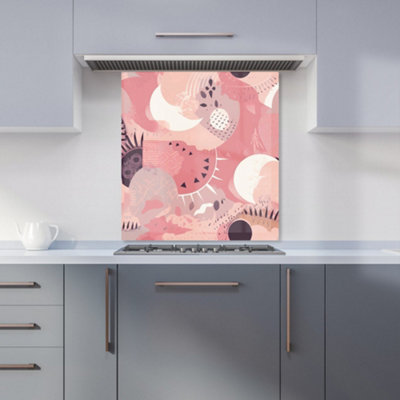 Abstract Pink White Premium Glass Kitchen Splashback W600mm x H600mm
