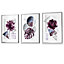 Abstract Purple and Silver Grey Floral Wall Art Prints / 42x59cm (A2) / Silver Frame