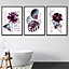 Abstract Purple and Silver Grey Floral Wall Art Prints / 42x59cm (A2) / White Frame