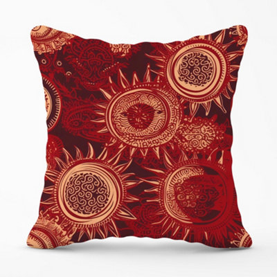 Abstract Red Moon and Sun Cushions 60cm x 60cm