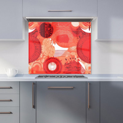 Abstract Red Sun pattern Premium Glass Kitchen Splashback W900mm x H650mm
