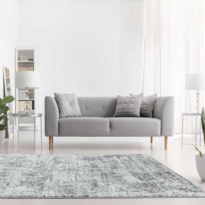 Abstract Silver Modern Easy to Clean Abstract Rug For Dining Room ...