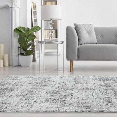 Abstract Silver Modern Easy to Clean Abstract Rug For Dining Room ...