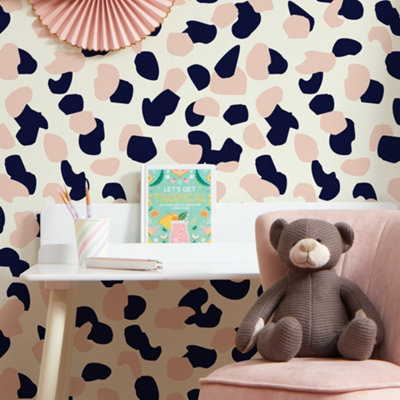 Abstract Spot Wallpaper In Pastel Pink And Navy - 3