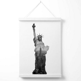 Abstract Statue of Liberty New York Black and White Photo Poster with Hanger / 33cm / White