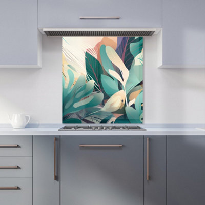 Abstract Tropical Leaves Premium Glass Kitchen Splashback W900mm x H650mm