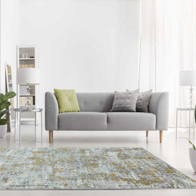 Abstract Yellow Easy to Clean Modern Jute Backing Rug for Living Room Bedroom and Dining Room-120cm X 170cm