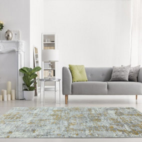 Abstract Yellow Easy to Clean Modern Jute Backing Rug for Living Room Bedroom and Dining Room-120cm X 170cm